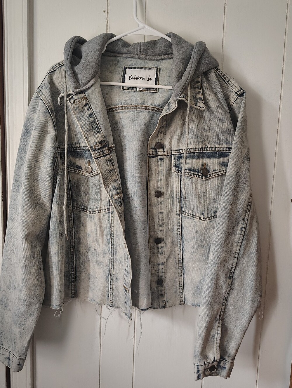 Women's Light Acid-Wash Denim Jacket with Gray Hoodie